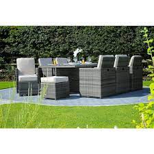 Cube Grey 11 Piece Wicker Outdoor Dining Set With Grey Cushions