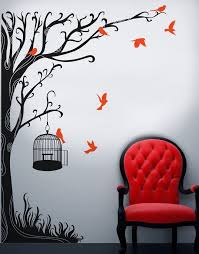 Swirly Tree With Bird Cage Wall Decal