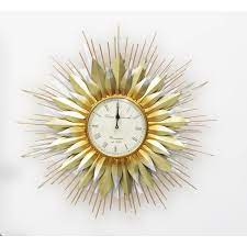 Metal Flower Shape Golden Wall Clock