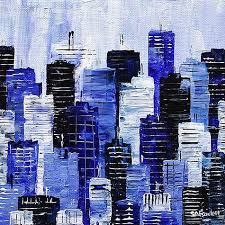 a blue abstract cityscape painting