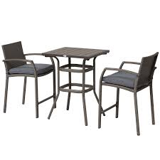 Outsunny 3 Pcs Rattan Wicker Bar Set With Wood Grain Top Table And 2 Bar Stools For Outdoor Patio Poolside Garden Grey