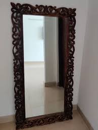 Rectangular Brown Wooden Wall Mirror