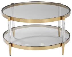 Airy global texture and serving space for a sofa or sectional. Glam Modern Clear Rods Coffee Table Round Acrylic Gold Glass Mid Century Ring Contemporary Coffee Tables By My Swanky Home Houzz