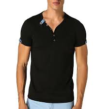 Mens Button Short Sleeve Slim Fit Casual T Shirt