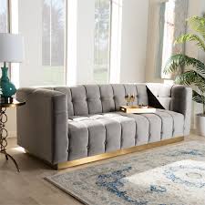 loreto velvet and gold finish sofa