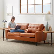 faux leather rectangle tufted sofa