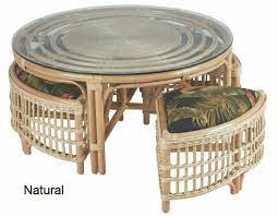 Rattan Round Table W 4 Benches Cb 2