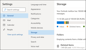 mailbox storage limits in outlook