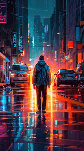 person walking in the rain mobile wallpaper