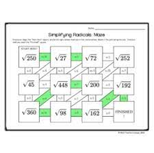 Simplifying Radicals Riddle And Maze