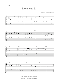 Ukulele tabs and sheet music with popular melodies for beginners. Sloop John B Free Easy Ukulele Tabs Sheet Music Ukulele Tabs Ukulele Tabs Songs Ukulele Music