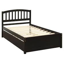urtr espresso twin platform bed frame with trundle twin bed frame with headboard and pull out trundle for kids guest room brown