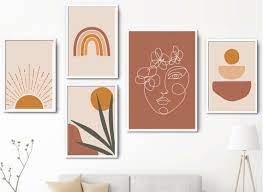 wall art set of 5 abstract boho art set
