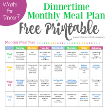 Monthly Meal Plan For Dinner Free Printable Monthly Meal