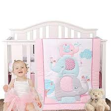 Crib Bedding Set Pink Elephant 3 Piece
