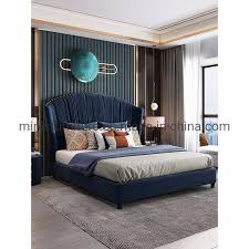 Back King Queen Size Blue Fabric Bed