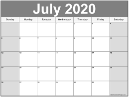 July 2020 Printable Calendar Template 2020calendars