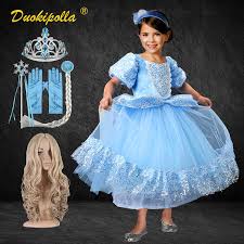 Christmas Girls Cinderella Dress Kids Light Blue Lace Dresses For Girls Halloween Princess Costume Child Fantasia Infantil Aliexpress