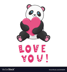 funny panda with pink text love