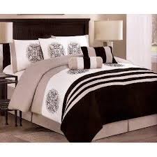 a s cream and black stripe pattern bed