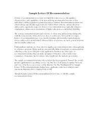 Sample Recommendation Letter For Graduate School From Format Of