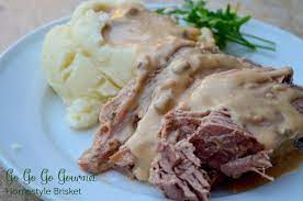Put cream of mushroom over the top. Homestyle Brisket With A Creamy Mushroom Gravy Perfect Stick To Your Ribs Food Slow Cooker Brisket Brisket Recipes Recipes