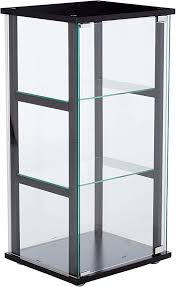 Floor standing oak lighted curio cabinet. Amazon Com 3 Shelf Glass Curio Cabinet Black And Clear Furniture Decor