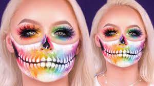 rainbow watercolor skull pride makeup