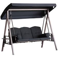 Steel Canopy Cushioned Seat Bench Swing