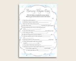 The guest with the most correct answers at the end wins. Winter Nursery Rhyme Quiz Printable Silver Blue Nursery Rhyme Game Silver Blue Baby Shower Boy Activities Instant Download Stripes Bs003 By Creative Digital Arts Catch My Party
