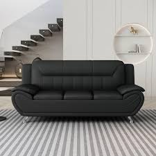 Us Pride Furniture Sanuel 79 In Round Arm 3 Seater Sofa In Black