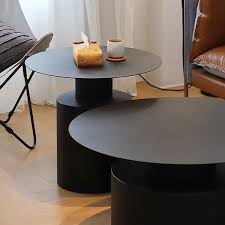 Black Round Coffee Table Metal Accent