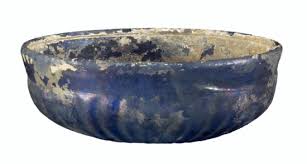 a roman blue glass ribbed bowl