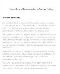 Letter Of Recommendation Template For A Teacher Thaimail Co