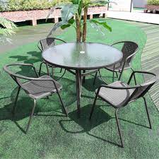 5pcs Round Garden Table Rattan Chairs
