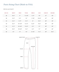 Howard Yount Made In America Pants Size Chart Size Chart