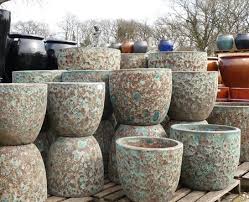 Green Oceanstone Glazed U Garden Pots