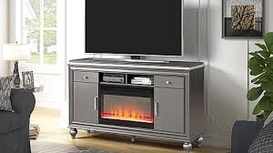 Galaxy Home Furnishings Ginger Solid Wood Tv Stand With Electric Fireplace In Gunmetal Gray
