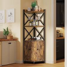 dextrus corner bar cabinet with gl wine holder industrial 5 tier corner cabinet with doors corner shelf for home living room kitchen rustic