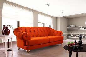 orange tufted fabric sofa set
