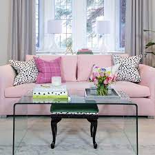 Pink Sofa With Black And White Pillows