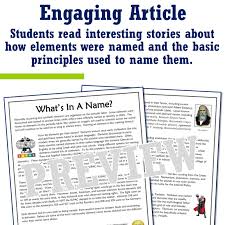 naming elements reading and worksheet
