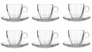 Clear Glass Tea Cup Saucer Set 12 Pis 180ml