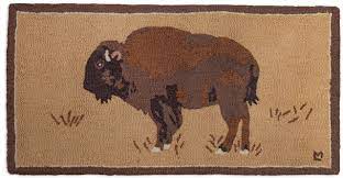 buffalo on gold hooked wool rug