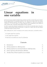 linear equations in one variable math