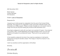 resignation letter for higher stus