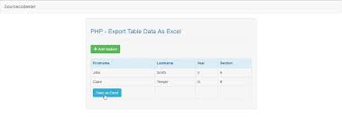 exporting table data to excel in php