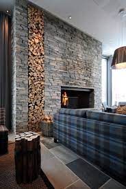 modern stone fireplace stone wall