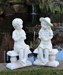 Garden Ornaments Girl Boy Cherub Statue