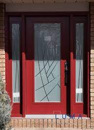 Red Steel Front Door With Frosted
